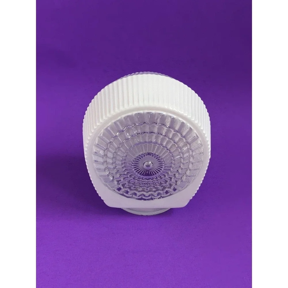 Vintage Art Deco White & Clear Glass Ribbed Ceiling‎ Porch Light Shade Sunburst
